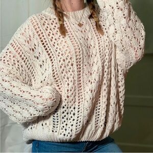 Forever 21 Open Knit Slouchy Sweater Cream